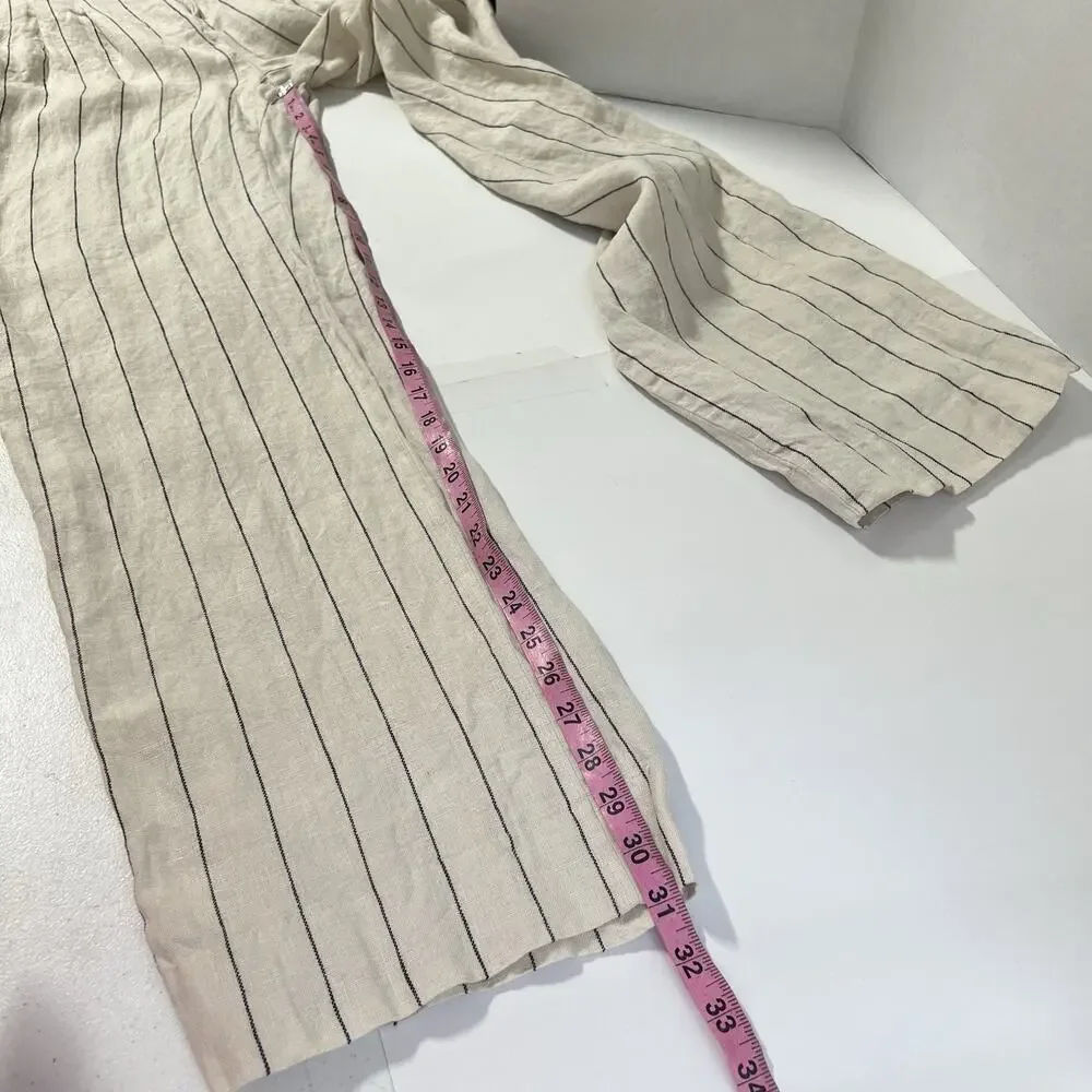 Banana Republic 100% Linen Pants Women 6L Long Tall Striped Wide Leg Pleated